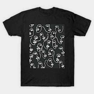 Face one line art pattern in black background T-Shirt